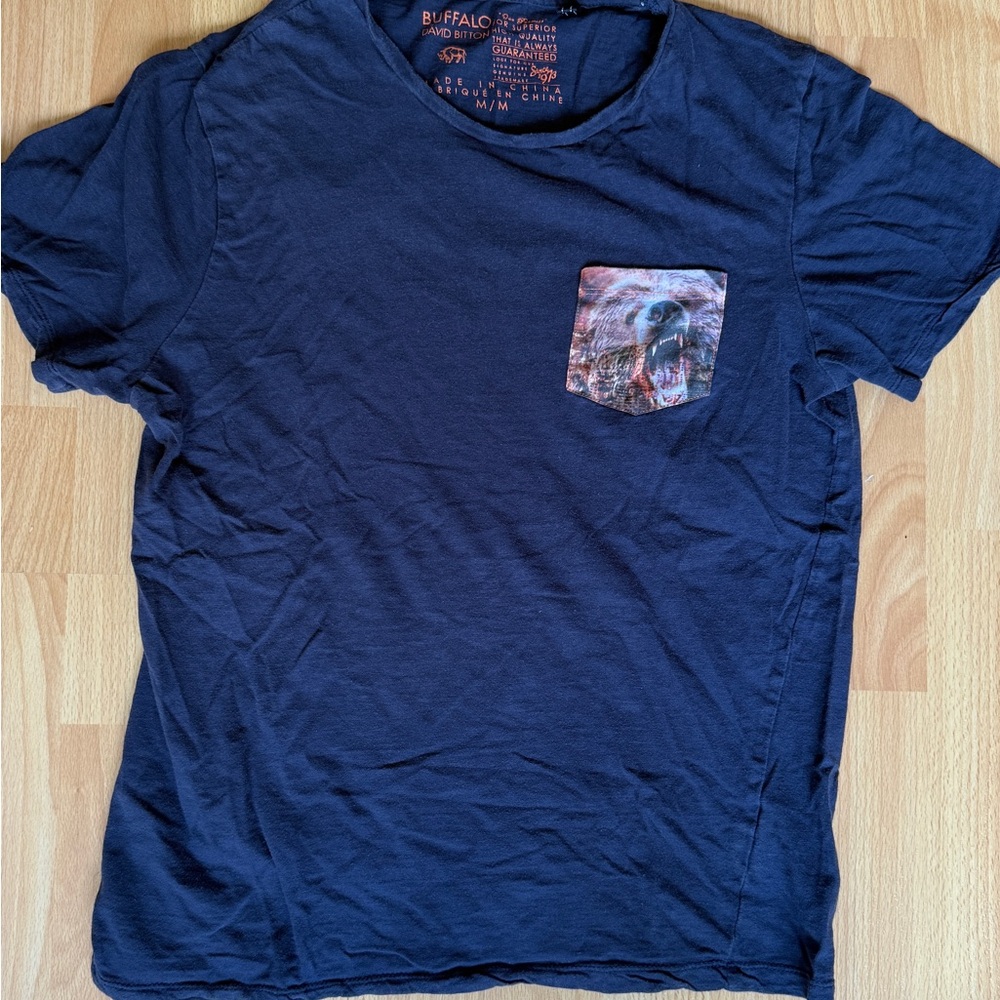 Buffalo David Bitton Men's Navy Tee with Grizzly Bear Pocket